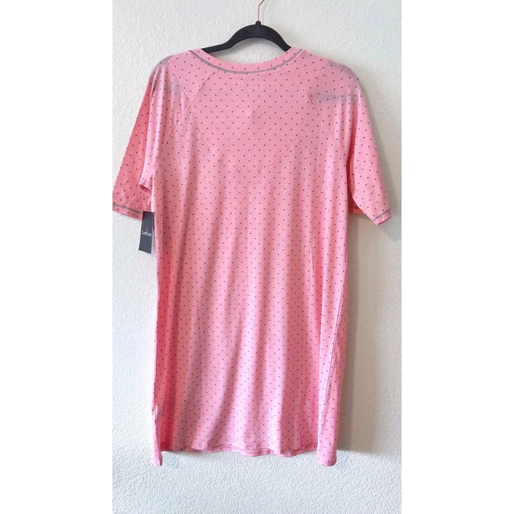 Cuddl Duds Pink Polka Dot Sleep Shirt V-Neck Nightgown CD8312811 Coral PT Medium